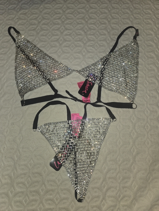 La SENZA Other - La SENZA Silver Crystal Mesh Triangle Bra & Thong Set